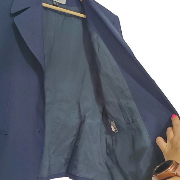 Kasper A.S.L | Vintage Navy Blue Button Front Single Breasted Blazer - Picture 3 of 10